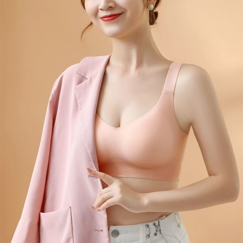 Beautiful Back Large Size Soft Support Push-up Bra For Women, Seamless One-piece, Wire-free, Adjustable Sports Thin Bra Seamless