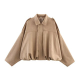 TFMLN Women Suede Bomber Jacket Spring New Fashion Long Sleeve Zipper Oversize Solid Bomber Coat Chic Lady 2025 Streetwear