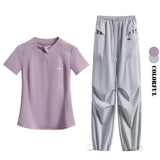 DRUR Summer Hiking Tracksuit Women Breathable Quick Dry Running Set  2 Piece Gym Outfit Slim Fit Sports Top Cargo Pants Suit New