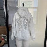 Sequin Angel's Wings Hoodies Women Chic Loose Long Sleeve Pullovers Top Slim Yoga Pant Set 2025 New Casual Lady Two Piece Sets