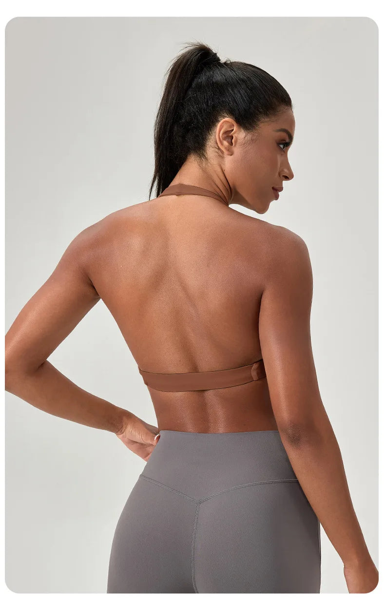 YOGA Naked Feeling Strappy Padded Sports Bras for Women - Fitness Workout Top Criss Cross Back Yoga sports Bras No steel ring