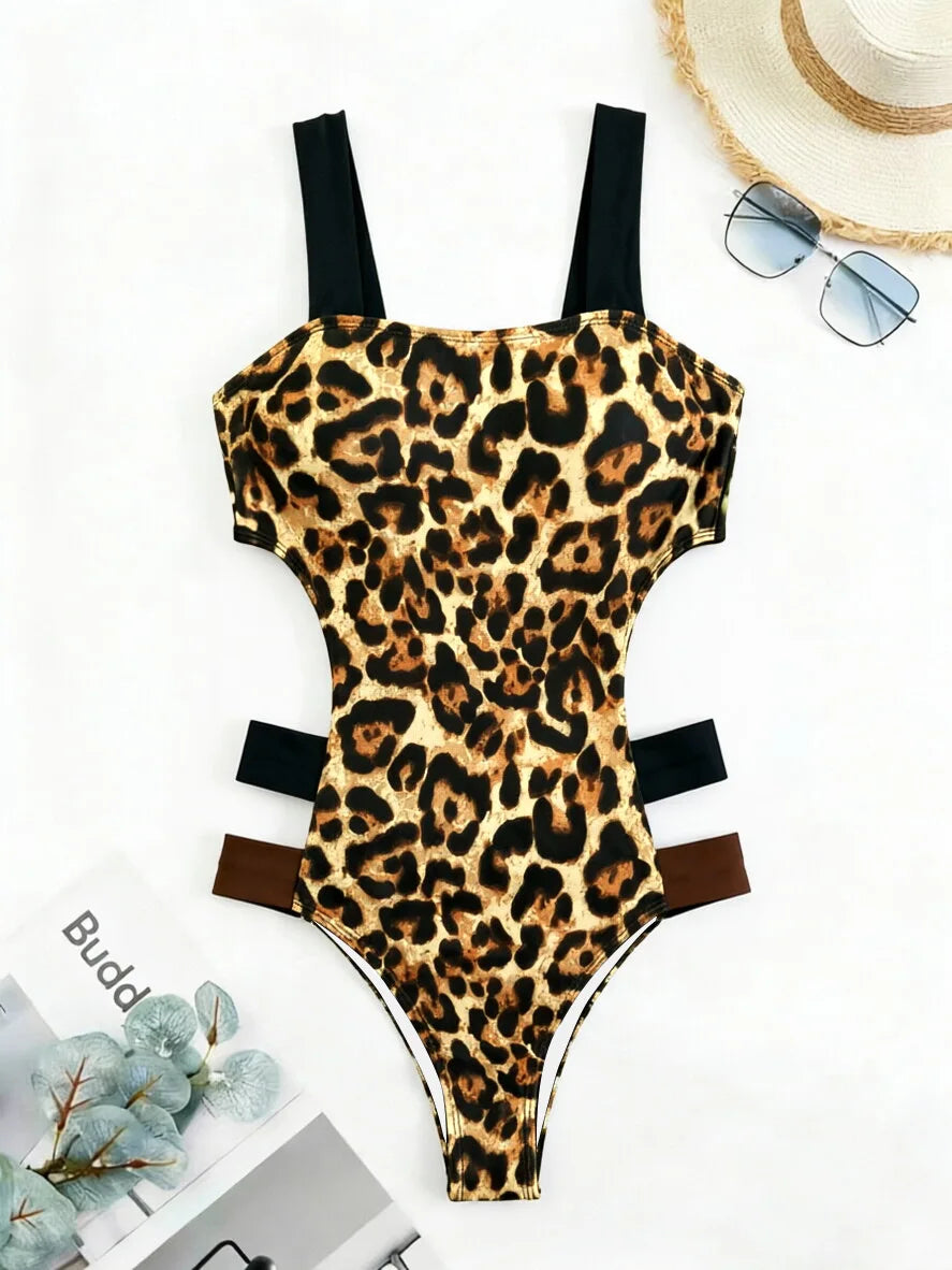 Sexy Black Contrast One Piece Swimsuit 2026 Women Neon Strap Hollow Out Backless Monokini Summer Bathing Suit Patchwork Swimwear
