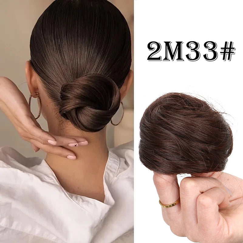 Elegant Synthetic Hair Bun for Women Soft Comfortable Chignon Style Elastic Rubber Band Scrunchy Updo Hairpiece
