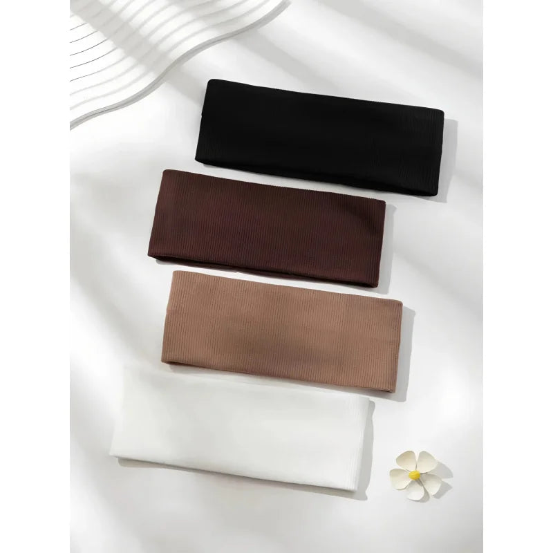 4 Simple and stylish women's solid color elastic hair tie set Cute face-washing and makeup headband Retro sports running yoga he
