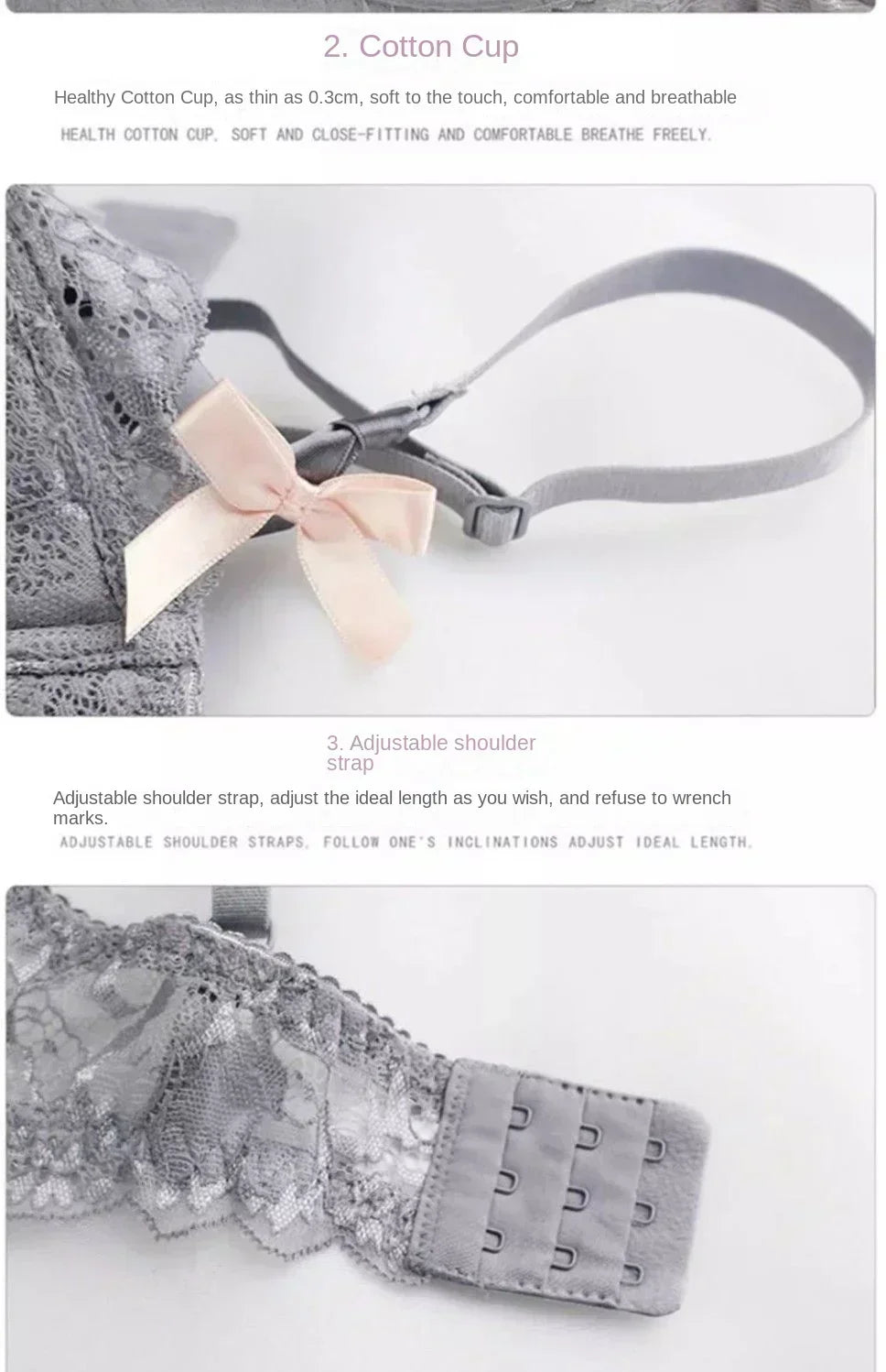 MOYISU French Romantic Lace Comfortable Breathable セクシー Tushy Slim Bra Collection Pure Desire Girls Push Beautiful Underwear SET