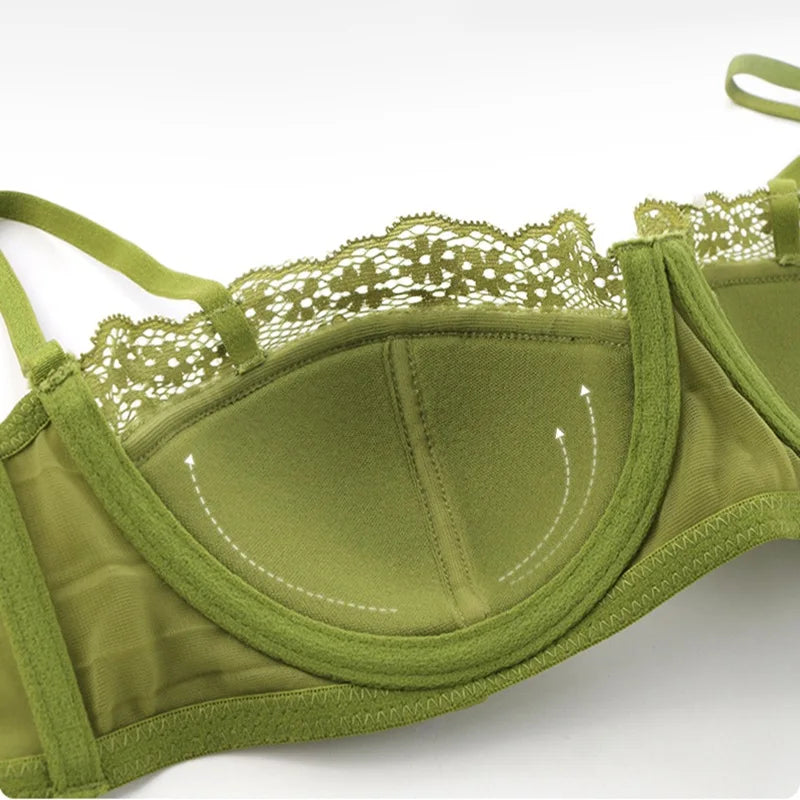 Underwear Thin Section Women's Big Breasts Show Small Gathered Breasts Anti-sagging French Sexy Lace Half Cup Beautiful Back Bra