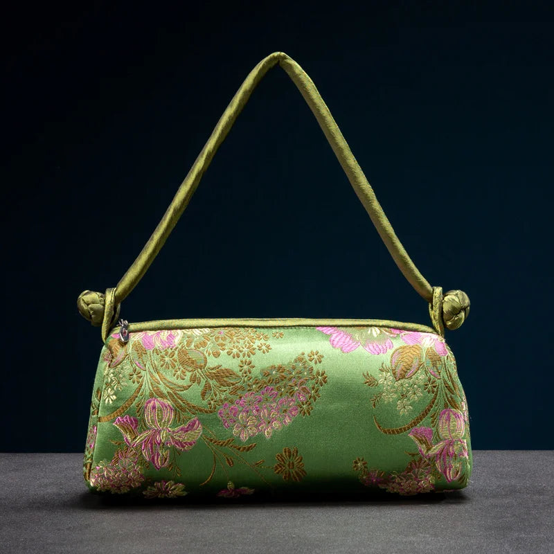 Fashion Shoulder Bag Women Handbag Luxury Embroidered Silk Bag Female Purse Small Cute Cosplay Cheongsam Flower Satin Tote Bag