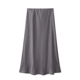 Willshela 2024 Black Satin Skirt Woman High Waist Elegant Long Skirts For Women Fashion Summer Midi Skirt Office Women's Skirts