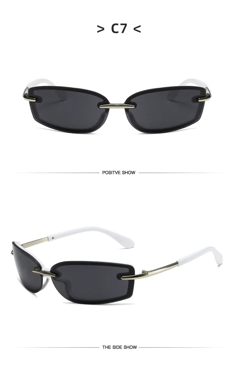 Rimless Y2K Style Sunglasses Rectangle Fashion Popular Women Men Shades Square Sun Glasses for Female Male Glasses Metal Frame