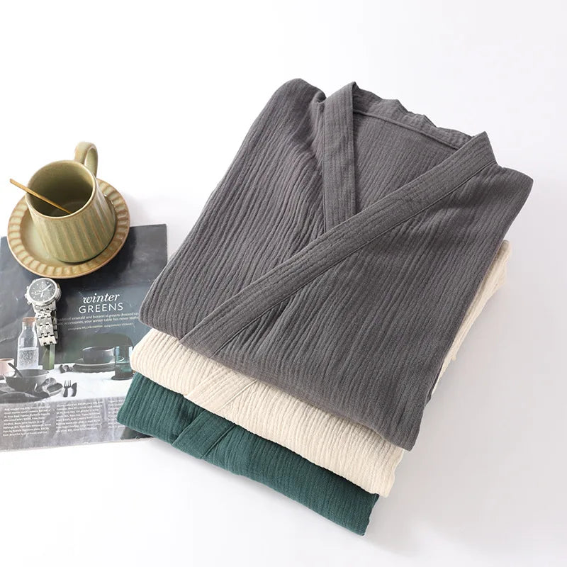 Kimono Robes for Men's and Women's Sleepwear Cotton Yarn Bathrobe Tied Cardigan Thin Home Clothes Couple's Robes