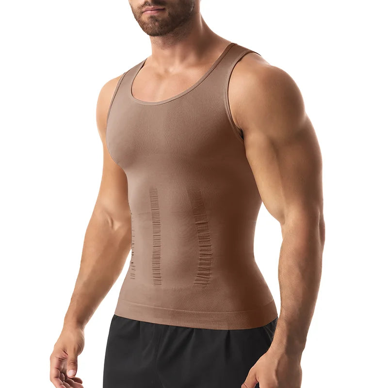 Men Slimming Body Shaper Abdomen Reducer Underwear Tank Top Sleevelss Wide Strap Shapewear Fitness Posture Correct Belly Abdominal Fat Reducer Vest Breathable Soft Waist Trainer S-3XL