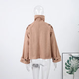 Fashion Short Woolen Coat For Women Stand Collar Full Sleeve Loose Zipper Jacket Female 2025 Spring Autumn Solid Lady Outwear