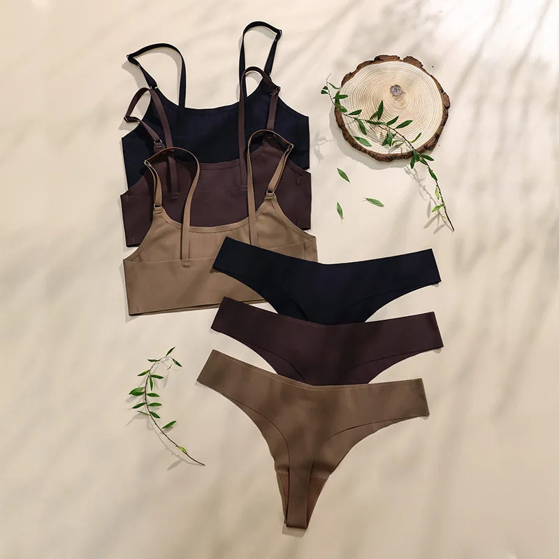 2026 Hot Sale High Quality Latest Design Us Size Stylish Solid Ice Silk Seamless Wireless Bras And Women Underwear Set