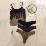 2026 Hot Sale High Quality Latest Design Us Size Stylish Solid Ice Silk Seamless Wireless Bras And Women Underwear Set