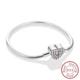 Bracelet Original 925 Sterling Silver Charm Bracelet 17-20CM Love Heart Pave Zirconia Bracelet for Women DIY Charm Jewelry Gifts
