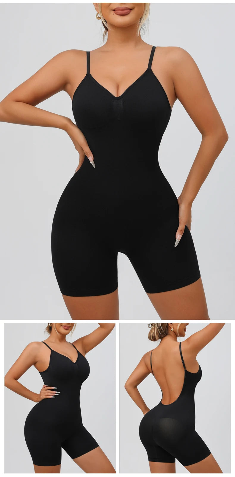 Flarixa Women's Low Back Seamless Bodysuit Tummy Control Hip Lifter Full Body Shaper Backless Shapewear Jumpsuit Slim Corset