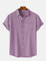 Men's  Comfortable Shirt Summer Beach Men's Shirt   Men's Short Sleeve Shirts  Solid Color Casual Short Sleeve Shirt