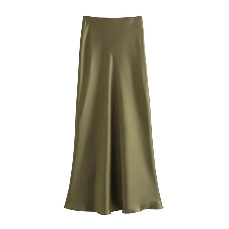 MUJER Woman 2026 Satin Skirt Women High Waist Long Skirts For Women Summer Black Midi Skirt Woman Office Elegant Women's Skirts