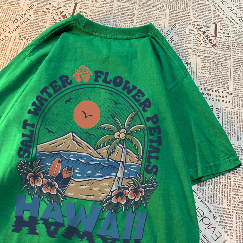 Salt Water Flower Petals Hawaii Tshirts Men Women Casual Sweat T Shirts Casual Cotton Tee Clothes Hip Hop Oversize Tops Couple
