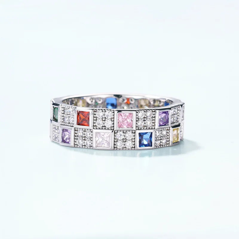 ALLNOEL Rainbow Band Ring for Woman Pure 925 Sterling Sliver 5A Zircon Eternity Fine Jewelry Colorful Engagement Birthday Gifts