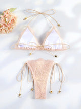 Sexy Hollow Lace Bikinis Patchwork Swimsuit Women Bathing Suits Bandage Swimwear Mujer Beachwear Triangle Bikini Set