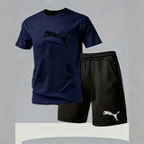 Men's new fashionable casual T-shirt shorts two-piece set 2026 men's summer outdoor sports breathable set