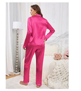 Women's Home Clothes Satin Pajama Autumn Long Sleeve Pocket Heart-shaped Embroidery Tops & Pants Pyjama Femme Loungewear Pj Set