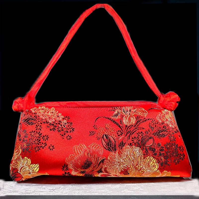 Fashion Shoulder Bag Women Handbag Luxury Embroidered Silk Bag Female Purse Small Cute Cosplay Cheongsam Flower Satin Tote Bag