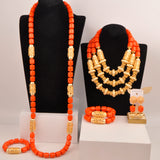 32inches 2Layers orange artifinal nigerian coral bead jewelry set wedding