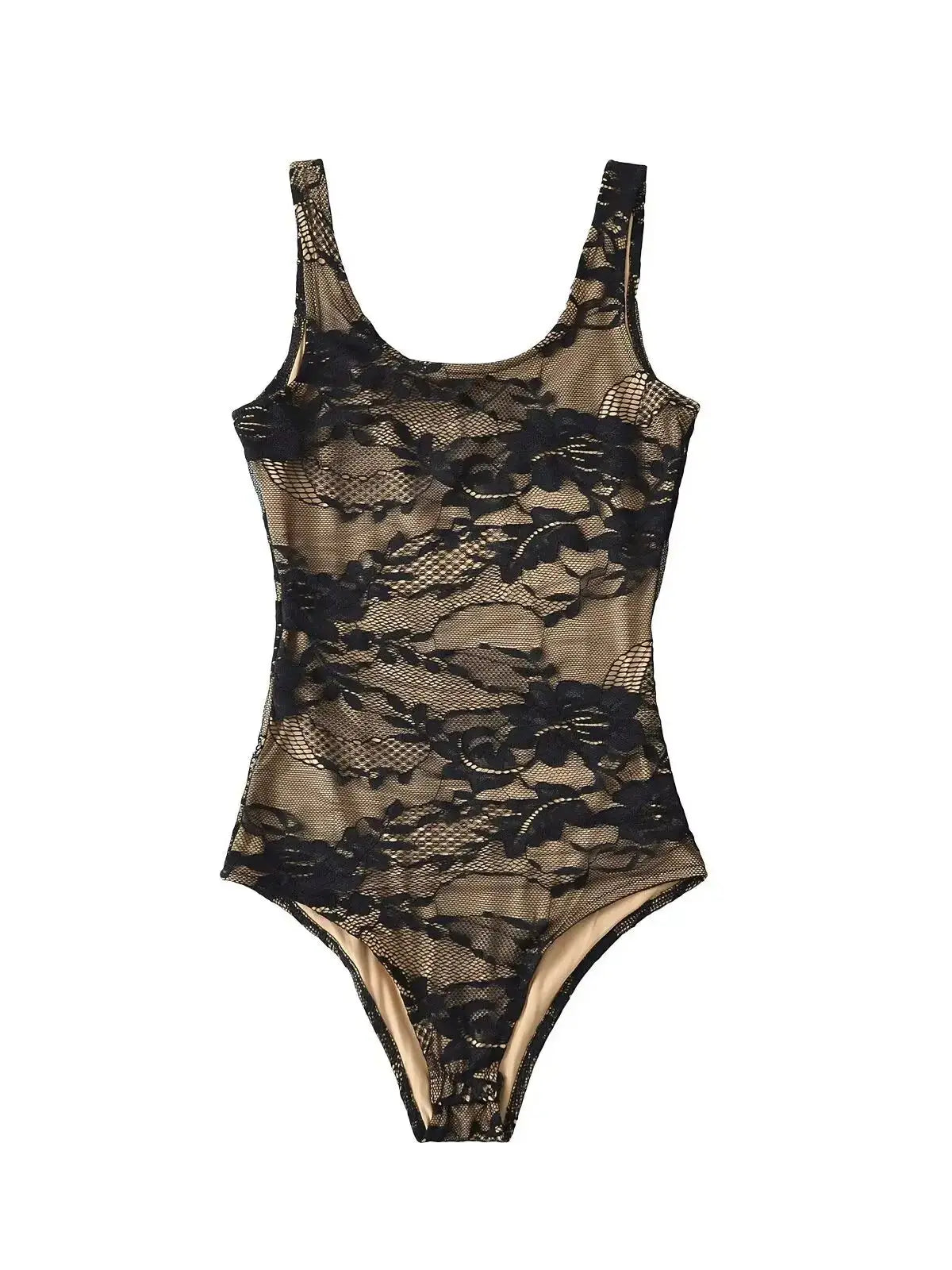 2025 Women's Summer Elegant Beige Black Sleeveless Lace Bodysuits Lady Luxury High Quality Street Bodycon Rompers Jumpsuits Tops