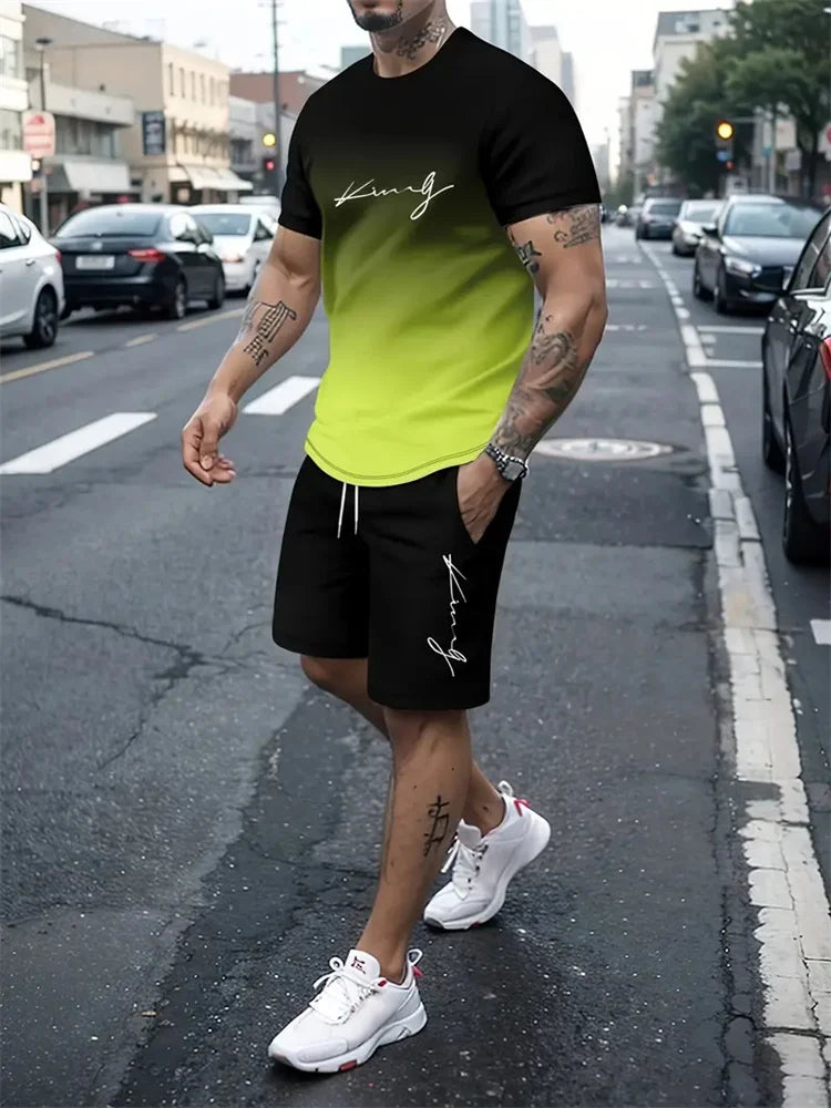 2024 New Summer Street Men's Suit Sportswear Men's Oversized Clothing 3D Print T-Shirt Shorts Men's Simple Clothing Fashion Suit