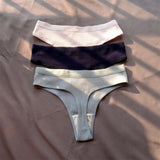 3 Pcs Seamless Ladies Ribbed Cotton Thong Simple Women's Low Waist Bikini Briefs Sports Girls Underwear Plus Size
