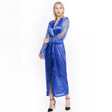 Womens Nightdress Sexy Long Lace Lingerie Nightwear Bath Robe Gown Imitation Ice Silk Nightdress Solid Color Nightgown