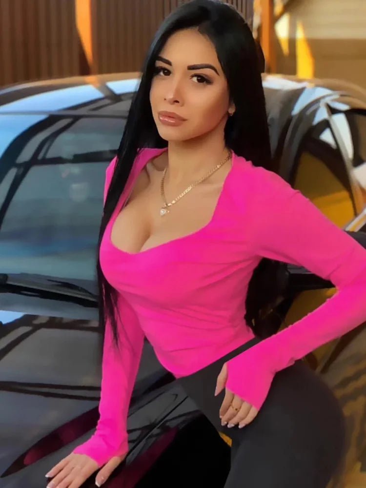 Orange Neon Bodysuit Women Long Sleeve Bodycon Sexy Autumn Winter Streetwear Club Party Outfits Casual Female Clothing