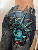 Baggy Wide Leg Y2K 2000s Loose Jeans Embroidered Buddha Casual Denim Pants Harajuku High Waist Straight Jeans Y2k Women Clothing