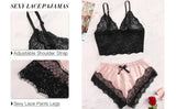 Women's 2 Piece Sexy Lace Pajama Set See-Through Bralette Cami Top and Shorts Breathable Sleepwear Plus Size Summer Lingerie