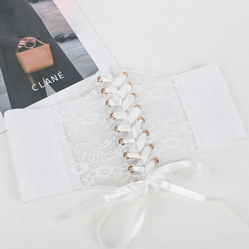 Fashion Women Waist Corset Flower Embroidery Elastic Waistband Black White Red Pink Wide Lace Slimming Body Belts Cummerbunds