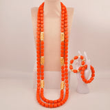 32inches 2Layers orange artifinal nigerian coral bead jewelry set wedding