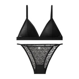 Women Triangle Bra and Panties Set Sheer Floral Lace Bralette Low-Rise Briefs Sexy Lingerie Set Removable Pads Ladies Underwear