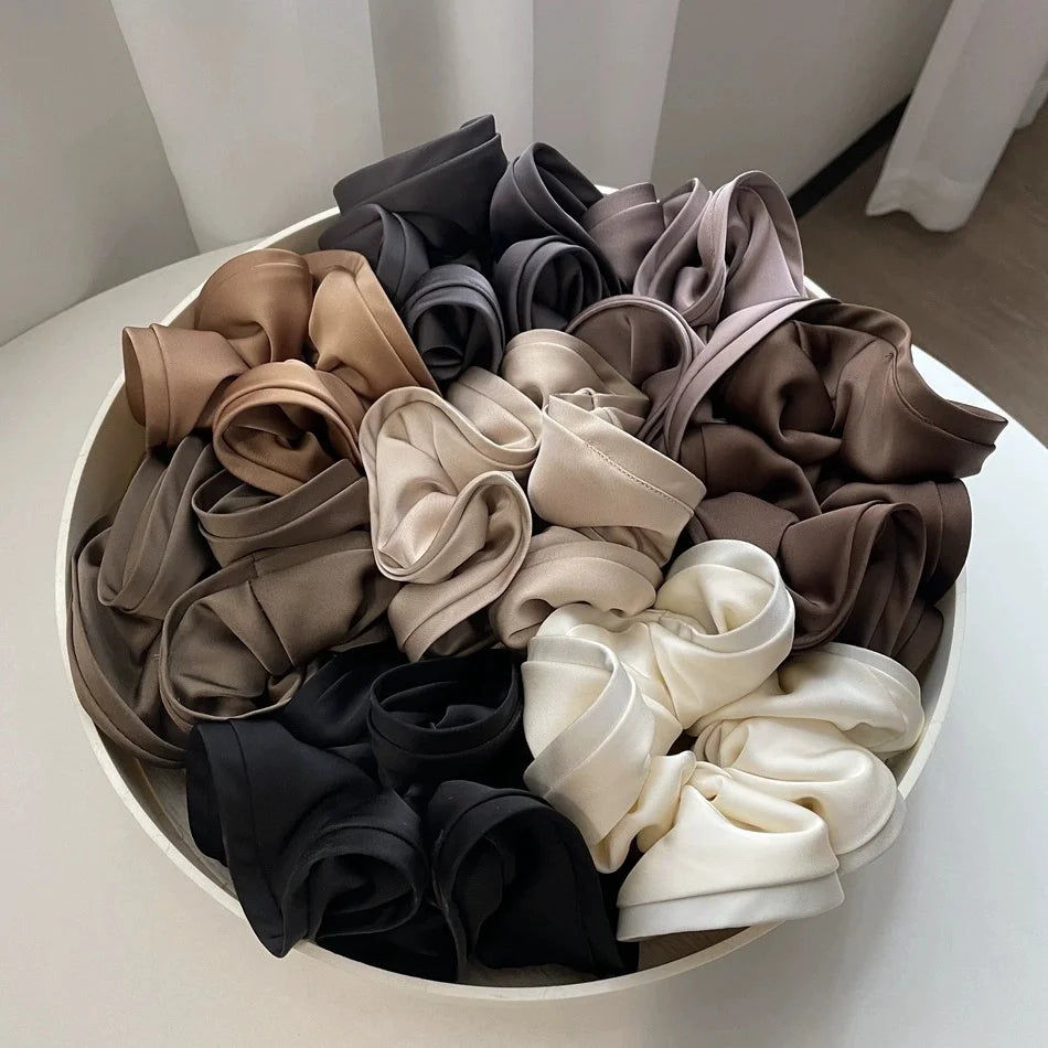 Korean Big Hair Tie Ribbon Scrunchies Satin Elastic Hair Band Bow Women Simple Temperament New Style  Ponytail Hair Accessories