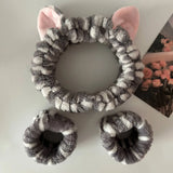 Cute Cat Ears Headband And Wristbands Plush Headband Washing Face Hairbands Suitable For Women And Men Home Casual Headwear