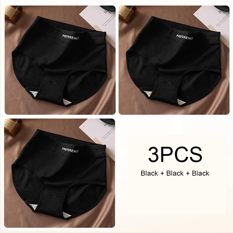 3PCS Woman High Waist Briefs Breathable Underwear Women Large Size Lingerie Pure Cotton Sexy Underware Triangular Panties Female
