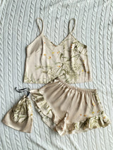 Elegant Floral Print Cami Tops Ruffle Hem Shorts Pajama Set  Women's Sleepwear Loungewear