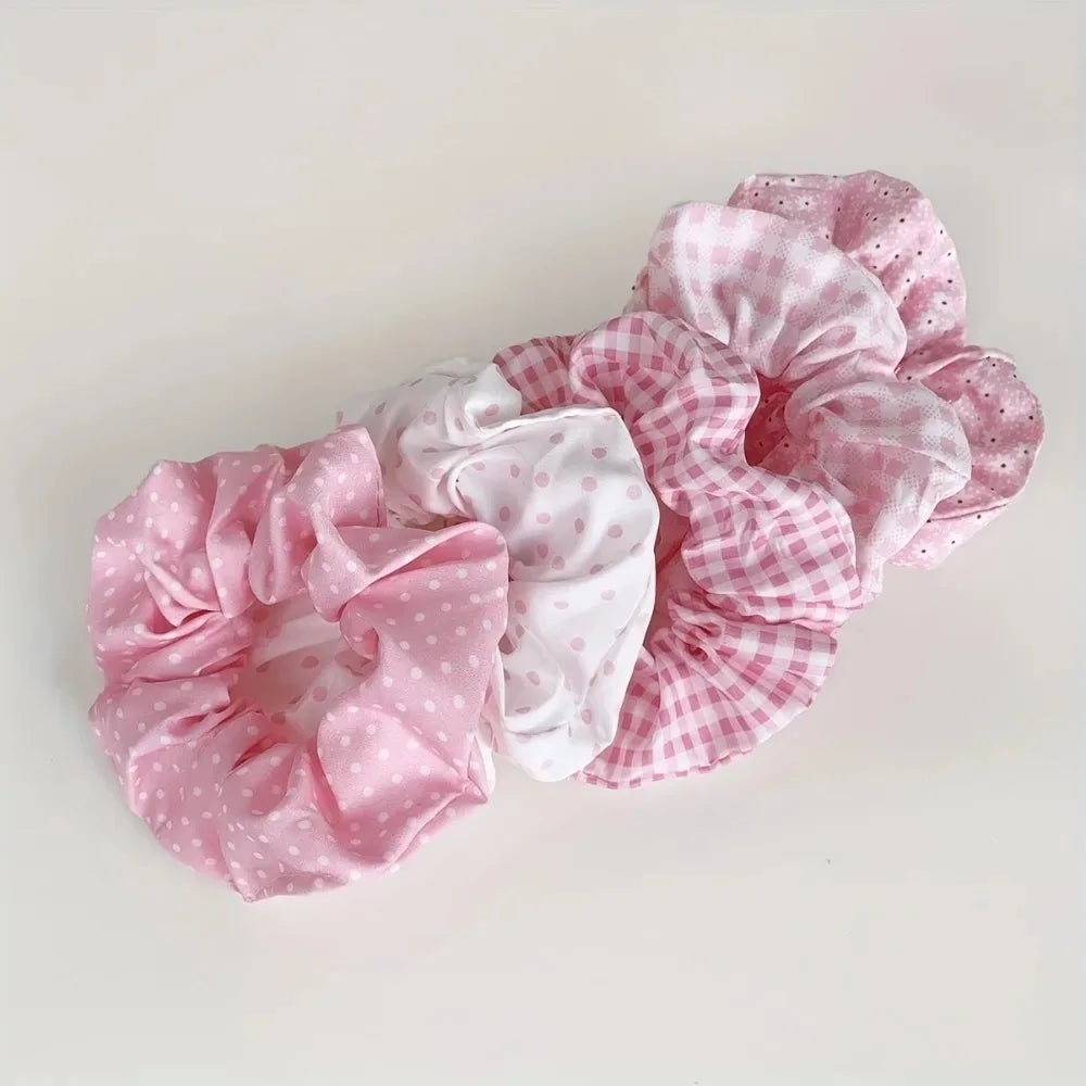 5pcs Polka Dot Hair Ties Cute Fabric Scrunchies Floral Print Hair Bands Elegant Academy Style for All Ages