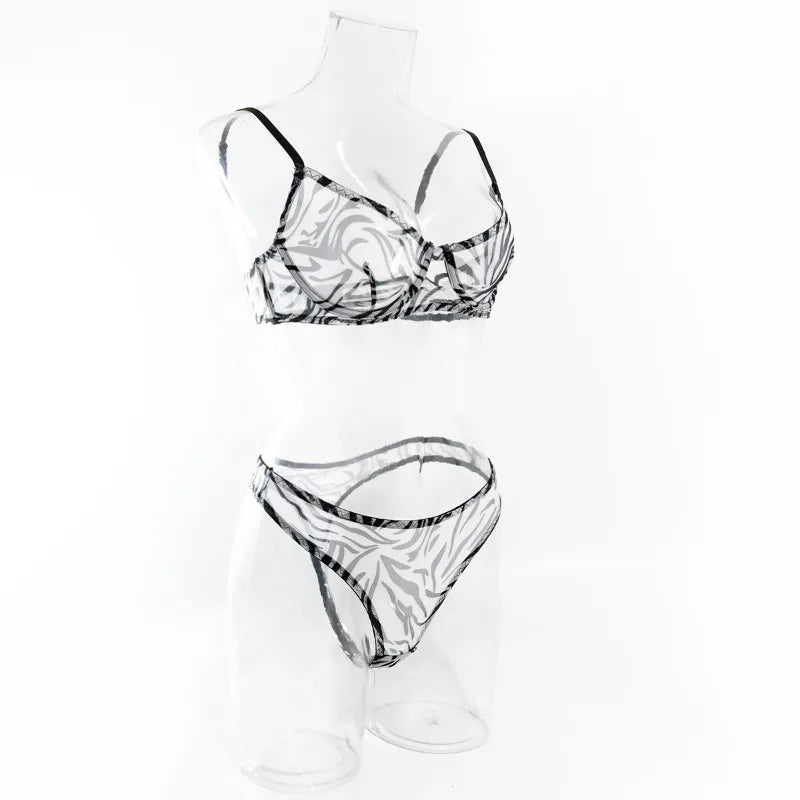 Toucheart 2-Piece Sexy Leopard Print Lingerie Set Bra Women Hollow Sexy Lingerie Thin Mesh Patchwork Print See-Through Sexy Set
