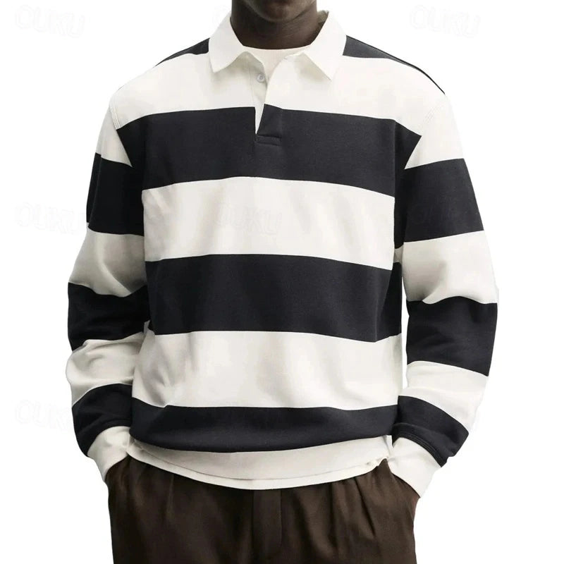 2026 New Striped Graphic Polo Shirts For Men Fashion Autumn Long Sleeve 3D Printed Golf Polo Casual Oversized Business Tops