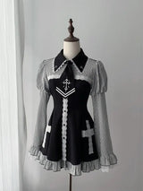 2025 Japanese Sweet Lolita Kawaii Dress Women Spring Printed Bow Fake Two Piece Dress Female Korea Style Design Party Clothing