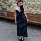 Tossy Lace V-Neck Patchwork Maxi Dress Women Backless High Waist Slim Spaghetti Contrast Party Dress Female Spring Long Dress