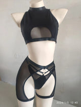 Sexy Lingerie Set Woman 3 Pieces Vest Top Seamless Underwear Garter Belt Set Thong Black Intimate Exotic Sets