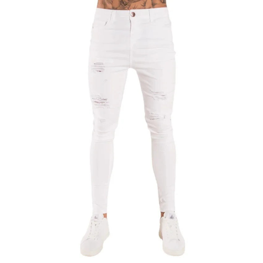 2024 Men Jeans Solid Pockets Stretch Denim Straight Pants Spring Summer Business Casual Trousers Daily Streetwear Men's Clothing